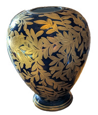 Antique Royal Crown Derby Vase  Gold on Cobalt Blue with heavy gilt picture