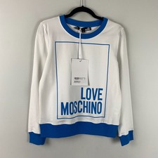 Love Moschino Pullover Sweatshirt Size 2 Blue White Crew Neck picture