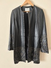 Vintage Oscar De La Renta Brass Studded Women's Black Genuine Leather Size 10 picture