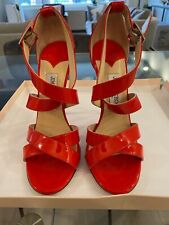 Jimmy Choo Xenia Strappy Patent Leather Sandals | Size 38 | Flame (Red/Orange)  picture