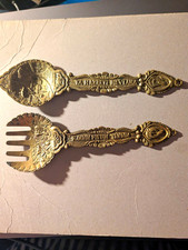 Konya Turkey Souvenir 2-Piece Spoon & Fork Set, Gold Metal Flatware picture