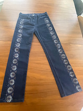 ETRO Milano Dark Wash Straight Denim Jeans w/Paisley Print Sz 27 Made in ITALY picture