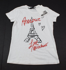 Love Moschino T-Shirt Womens 2 White Amour France Eifel Tower Short Sleeve picture