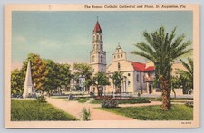 Vintage Postcard Roman Catholic Cathedral Plaza St Augustine Florida 1938 Linen picture