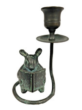 Vintage Bronze Mouse Reading Book CandleHolder Oxidized Finish 5