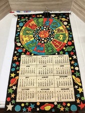 Vintage 1973 Linen Calendar Tea Towel Astrology Zodiac Horoscope W Box Decor EUC picture