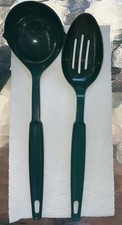 vintage ekco kitchen utensils Slotted Spoon And Ladle Dark Green Set Of 2 picture