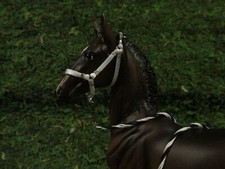 Jaapi white FOAL halter w/black leather crown w/B&W lead -fit Breyer trad foals picture