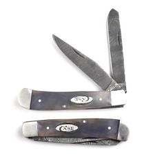 Trapper Pocket Knife – CAMEL BONE Handle – Dual Blade–Damascus Steel Folding-USA picture