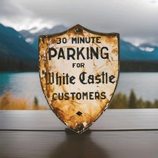 Vintage White Castle Porcelain Sign Buy Them By Sack Hamburger Krystal Gas Oil  picture