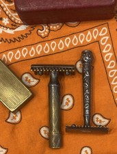 Pair Of Vintage Antique 3-Piece Gillette Safety Razors ( Floral & New Standard ) picture