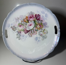 Antique JHR Hutschenreuther Germany Hand Painted Handled Cake Plate 9 Inch picture