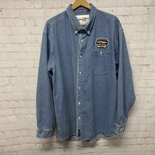 Rare Disney Parks Wilderness Lodge Shirt Adult XXL Blue Denim Button Up picture