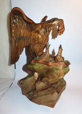 Vintage Italian Wood Carved Eagle Feeding Babies In Nest Art Sculpture 13-1/2