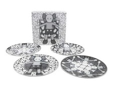 Genuine KAWS Holiday Ceramic Plates Grey Set of 4 Original Box Collectors picture