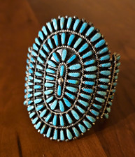 Vintage Zuni Turquoise Needlepoint Sterling Silver Cuff Bracelet picture