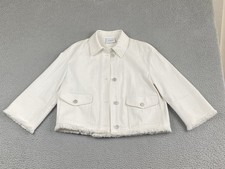 NEW Akris Punto Cropped Denim Jacket Cotton Stretch Size 6 Cream Designer NWOT picture