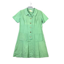 1960s Vintage Girl Scouts Cadet Uniform Dress Women's Green Patch Pockets Retro picture