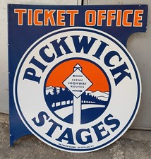 1940's Rare Vintage - PICK WICK STAGES Large Porcelain Enamel Dsp Flange Sign . picture