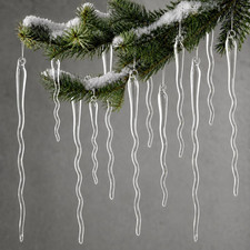 Large Handmade Glass Icicle Christmas Ornaments, Crystal Tree Decor, 12-Pc picture