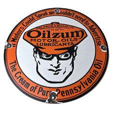 Vintage Oilzum Motor Oils Sign - Porcelain Gas Pump Sign picture
