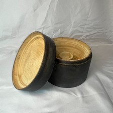 Antique Victorian Men's Collar Box Dark Brown Wood Round Storage c1900 picture