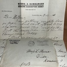 Antique 1911 Correspondence to Mother Myers & Bumbarger Magazine Subscription MO picture