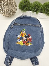 Vintage Disney Store Denim Backpack Embroidered Mickey Minnie Donald Goofy Pluto picture