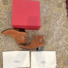 Valentino Garavani Rockstud Brown Suede Studded Buckle Zip Ankle Bootie 10 picture