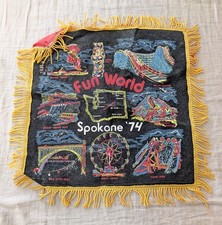 Vintage MCM Spokane 74 Fun World Black Velvet Pillow Cover Washington State Fair picture