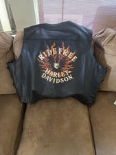 NWOT Harley-Davidson Motorcycle Flame Ride Free Black Leather Vest 4XL 98126-04 picture