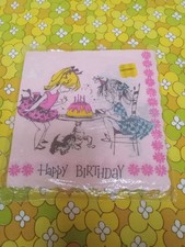 Vintage Gibson Happy Birthday 60s Mod Girls With Daisy Cat Napkins Sealed 25 picture
