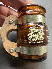 Vintage Westport WA Amber Barrel Glass Mini Mug Wooden Handle Fish Crabs Clams picture