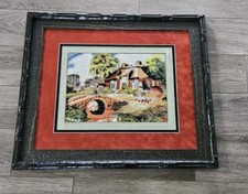 Amazing Vintage Framed Asian Silk Embroidery Silk String Art Landscape Signed  picture