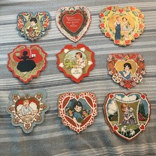 12 Vintage (1930’s) Valentine Day Cards Embossed Scalloped Heart die cuts  picture