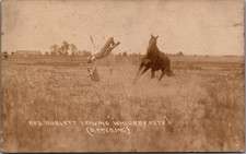 RPPC Red Sublett Leaving Whiskey Pete Bucking Bronco Cowboy Rodeo Postcard picture