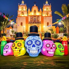 7FT Inflatable Halloween Decorations - Dia de Los Muertos Sugar Skull with LEDs picture