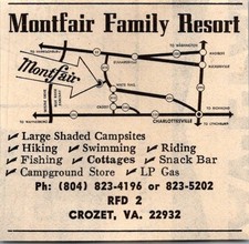 Montfair Family Resort Large Shaded Campsites Hiking Crozet VA 1974 Ad TAK6-S92 picture