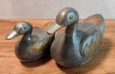 Vintage Mid Century Pewter Brass Duck Nesting Trinket Boxes Pair Set Hong Kong picture