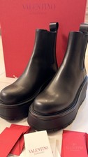 VALENTINO Womens Beatle Boots Black Leather Chunky Platform Sole IT 37 picture