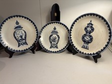 Set Of Three Vintage Blue And White Ginger Jar Designs Chinese Plates picture
