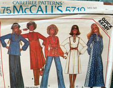 vintage 1970s McCalls 5719 pattern bell bottoms dresses & shirt outfit women’s picture