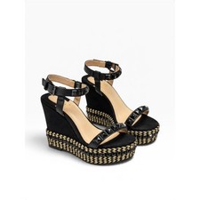 Christian Louboutin Cataclau black gold studded wedge heels size 36 picture