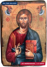 Iconsgr Wooden Greek Christian Orthodox Wood Icon of Jesus Christ / A0 picture