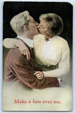 c1910's Romance Couple Kissing Make A Fuss Over Me Antique Unposted Postcard picture