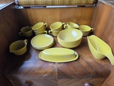 26 Pc Yellow Vintage Melamine Dish Set Butter Scoop Cup Bowl picture