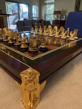 Vtg Franklin Mint King Tutankhamun Chess Set 24 Carat Gold-Plated, Glass Pyramid picture