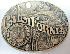 California Commemorative Buckle ADM Solid Brass, Golden Gate, Cable Car, Seal picture