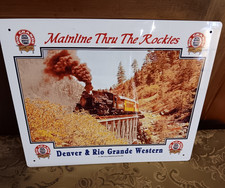 Denver Rio Grande Western Metal Sign Mainline Thru Rockies Train Decor 12x10 picture