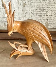 Vintage Balinese Signed FineArt HandCarved SolidWood Cockatoo Sculpture, ArtDeco picture